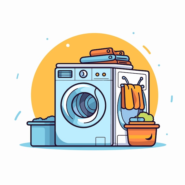 Vector of a flat icon vector of a washing machine next to a bowl of fruit