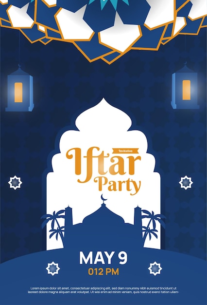 Modello di manifesto verticale di vettore piatto iftar invito a una festa