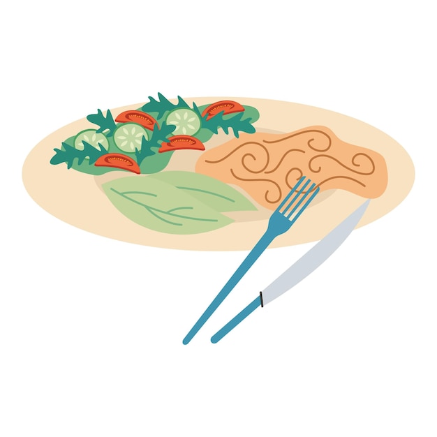 ベクトル平面イラストの食事用皿とプレート
