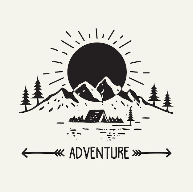 Vector flat illustration adventure hiking camp logo isolated on white background