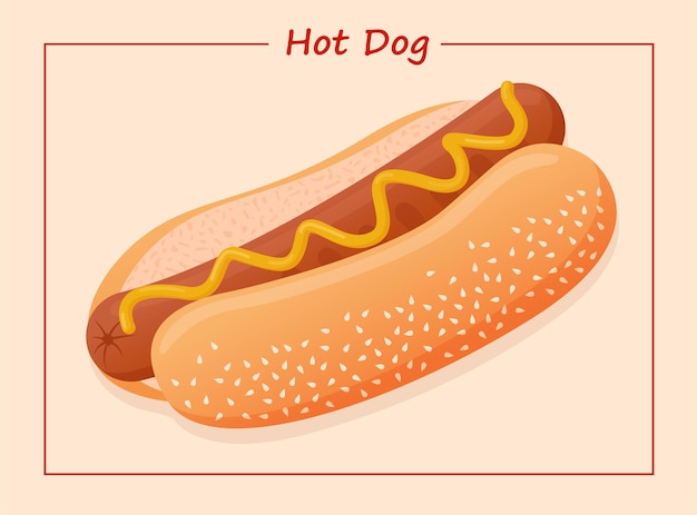 Vector flat illustration of American delicious hot dog for poster advertisement menu restaurant