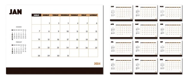 vector flat illustration calendar for 2024 on a light background ideal for the design of your workplacex9xa