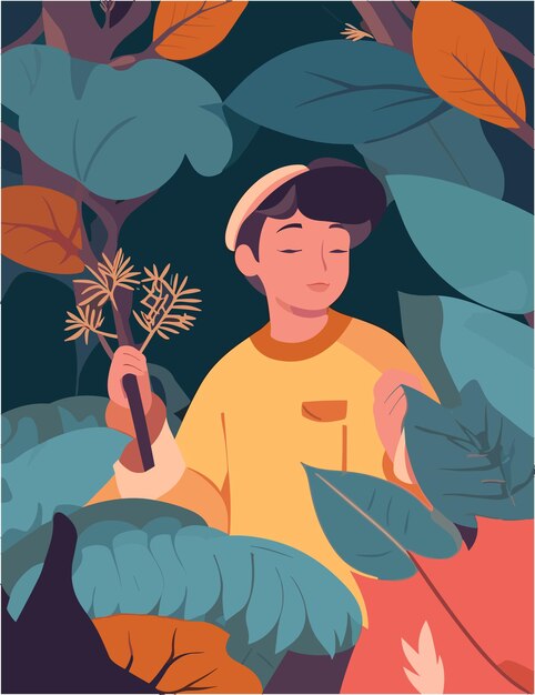 Vector flat Illustration design of Conservationists work in forest illustration background