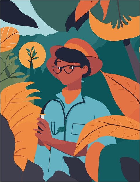 Vector flat Illustration design of Conservationists work in forest illustration background