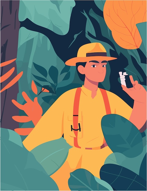 Vector vector flat illustration design of forest ranger work in forest