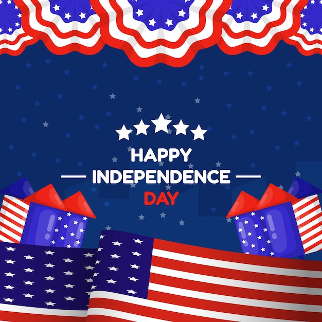 Векторная плоская иллюстрация дизайна Счастливого дня независимости 4 июля празднование дизайна фона