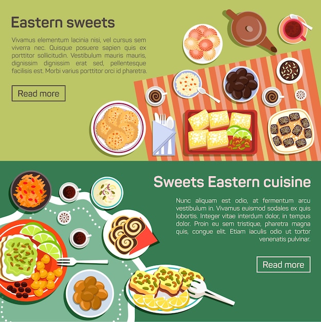 Vector flat illustration of eastern sweets dishes