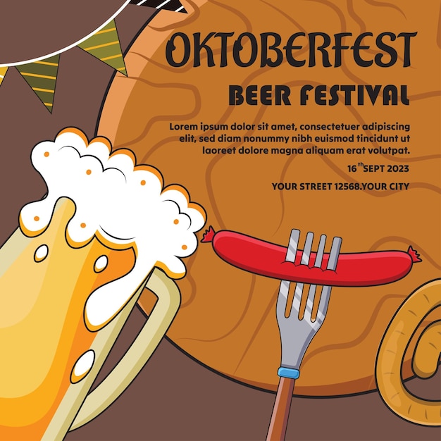 Вектор Векторная плоская иллюстрация для празднования фестиваля пива октоберфест пост-шаблон октоберфест