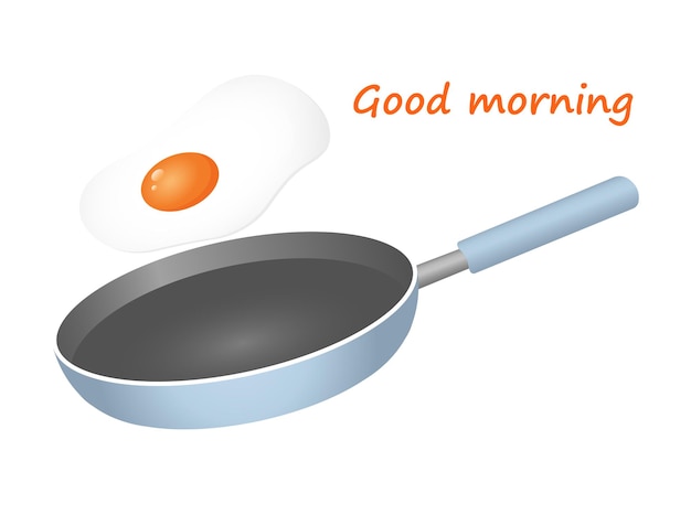 Vector flat illustration of a frying pan with a flying egg