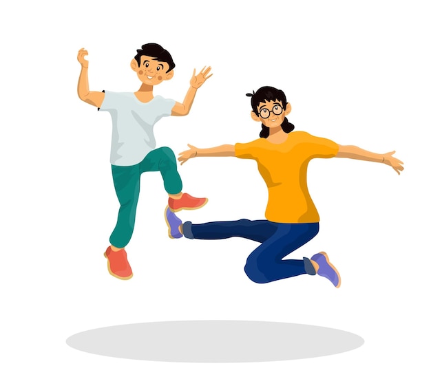 Vector vector flat illustration of happy children jumping on a white background