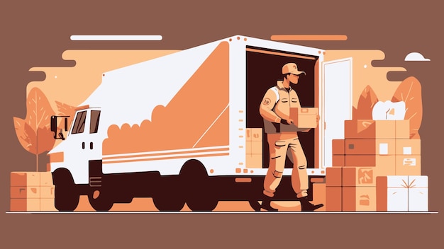 Vettore corriere del pacchetto esperto uomo logistica piatta illustrazione vettoriale