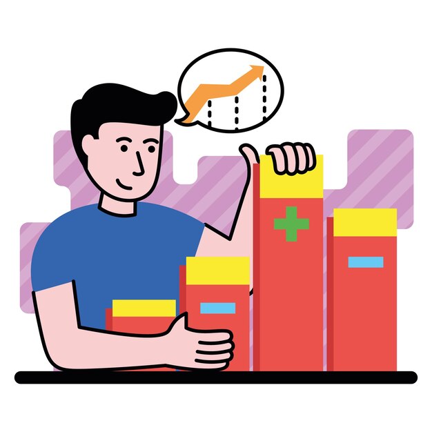 Vector flat illustration of manager who shows a good business stats