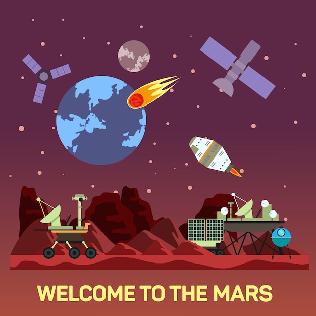 Vector vector flat illustration of mars colony