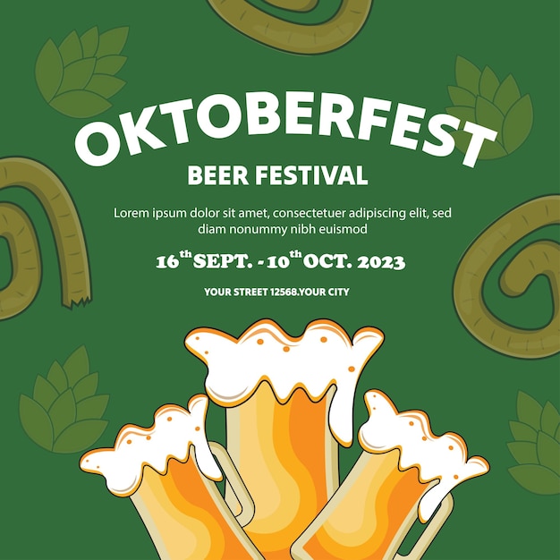 Vector flat illustration for oktoberfest beer festival celebration Oktoberfest post template