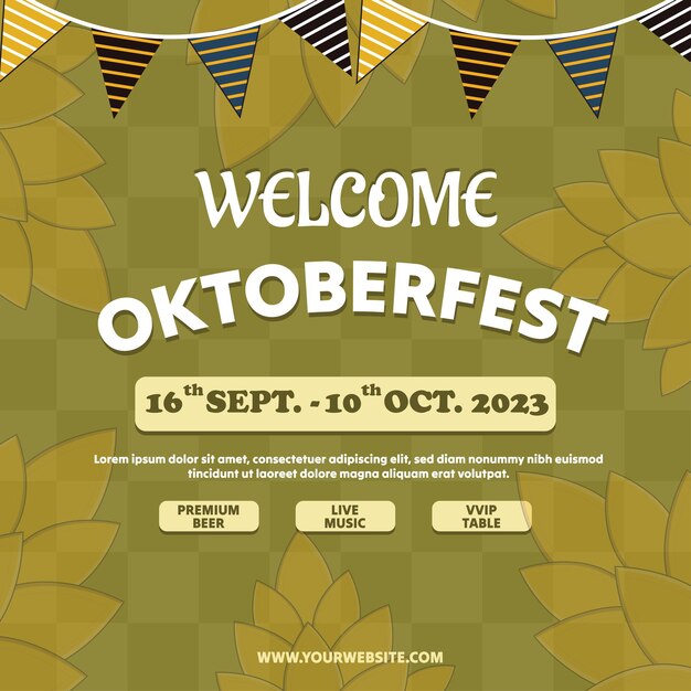 Vettore illustrazione piatta vettoriale per la celebrazione del festival della birra dell'oktoberfest modello di post dell'oktoberfest