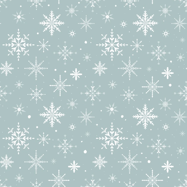 Vector flat illustration. Set of New Year and Christmas shiny snowflakes. Background decoration. Seamless pattern.