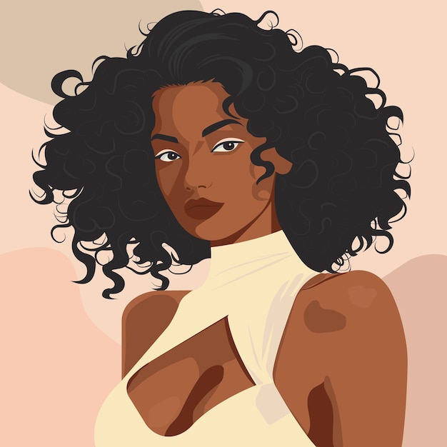 Vector flat illustration of a sexy African woman in muted natural shades