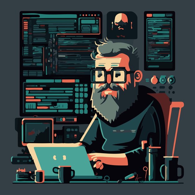 Vector flat illustration software developer cyber program security