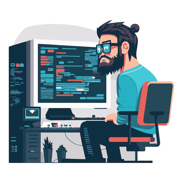 Vector vector flat illustration software developer cyber program security