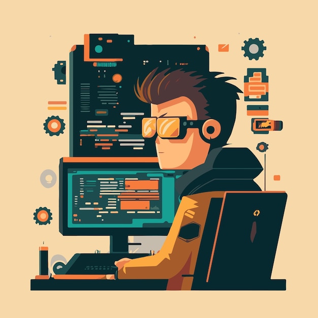 Vector vector flat illustration software developer cyber program security