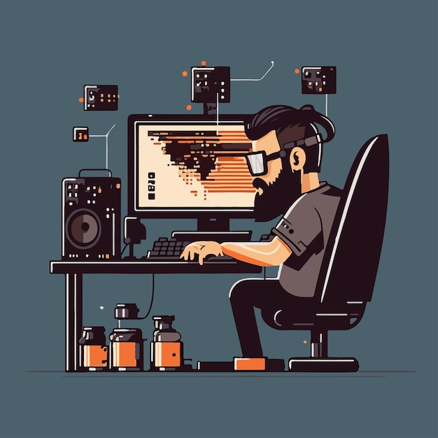 Vector vector flat illustration software developer cyber program security