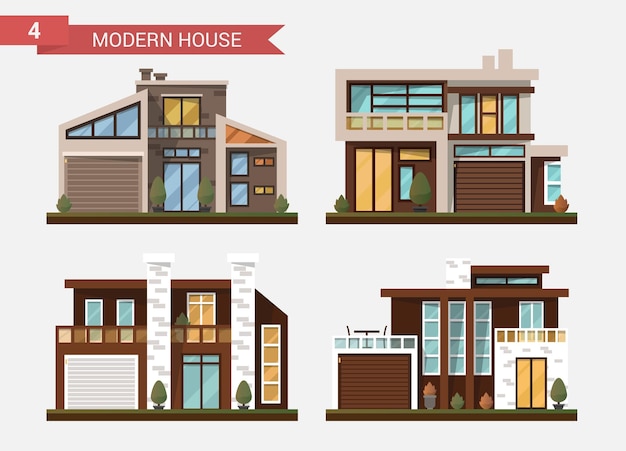 Векторная плоская иллюстрация традиционного и современного дома