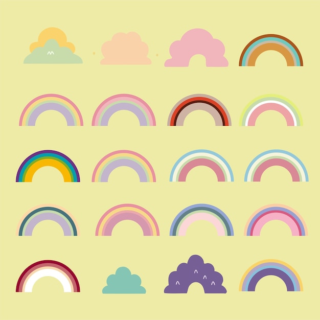 vector flat illustrations cute rainbows pack