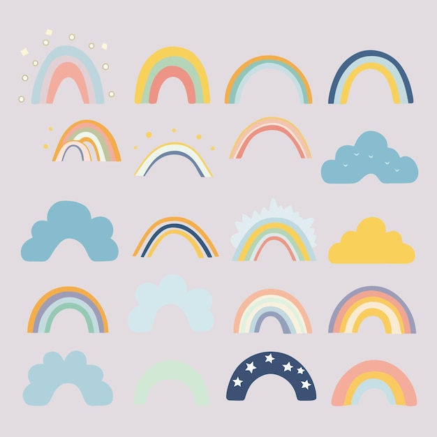 Vector vector flat illustrations cute rainbows pack