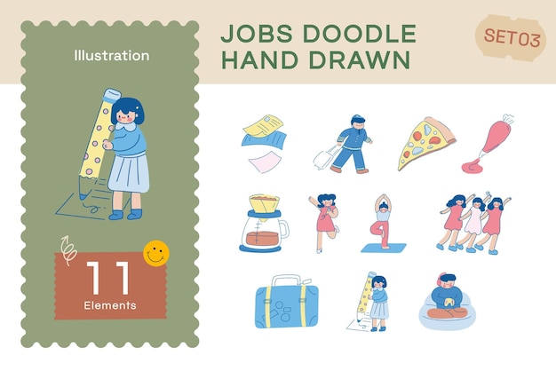 Vector flat Jobs doodle hand drawn Set3