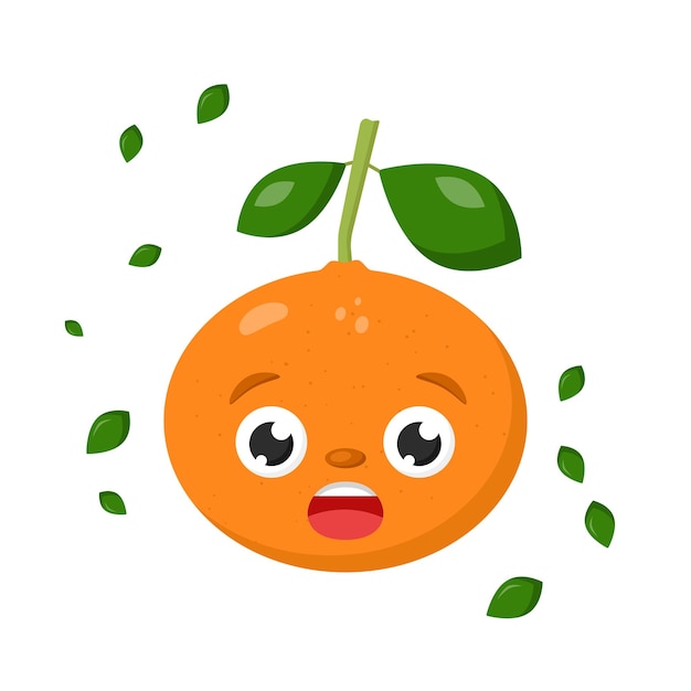 Vector vector flat kids emoji illustration of a scared frightened mandarin tangerine orange