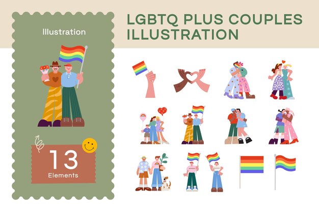 Vector flat lgbtq plus couples illustration