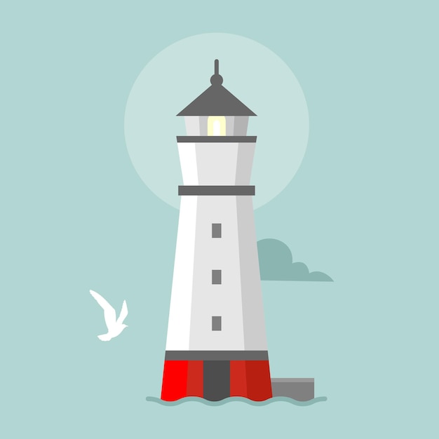 Vector flat lighthouse cartoon landscape