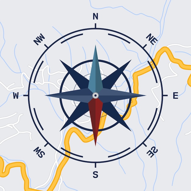 Fondo della bussola della mappa piatta vettoriale