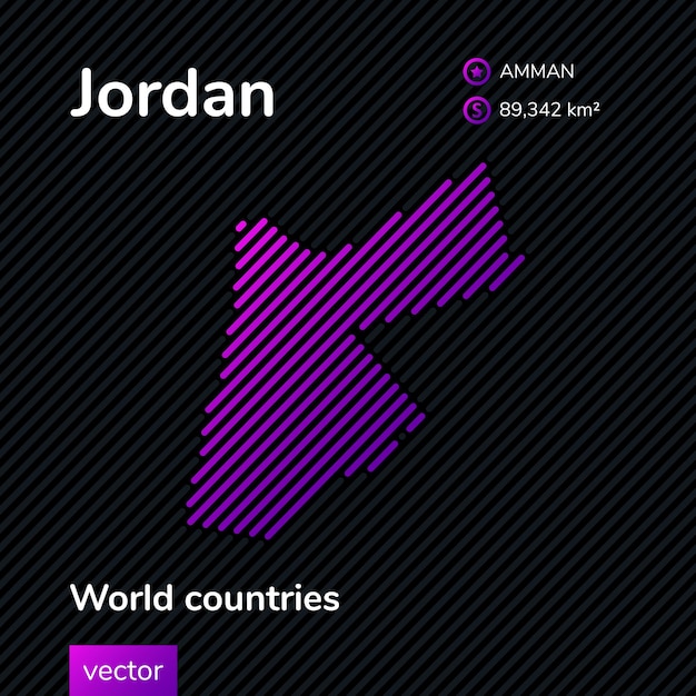 Vector flat map of jordan with violet purple pink striped texture on black background