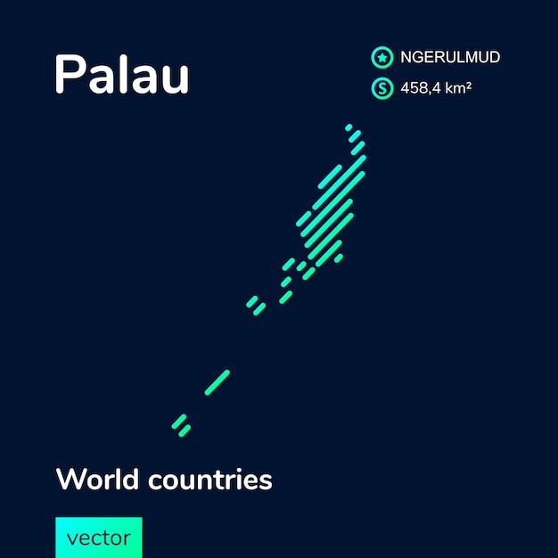 Vector flat map of Palau in green colors on the blue background, illustration in flat style. Stylized map icon of Palau. Infographic element