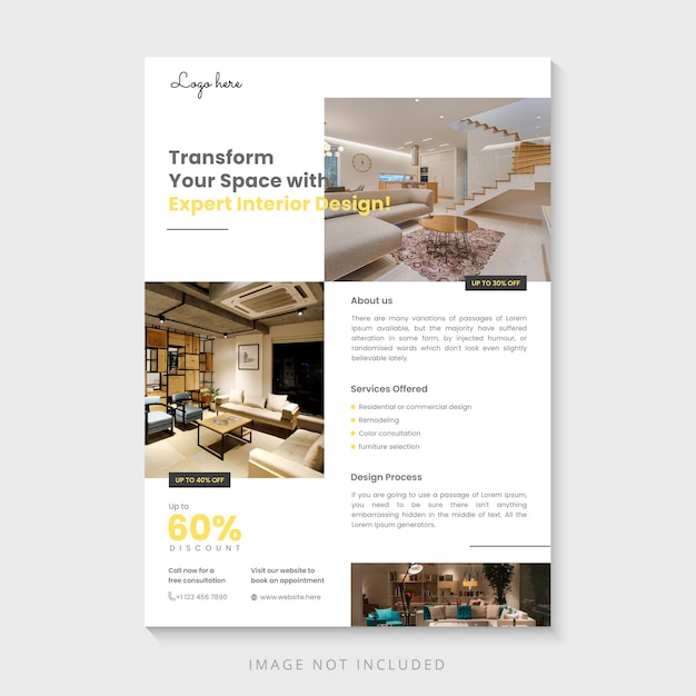 vector flat minimal home interior design flyer template