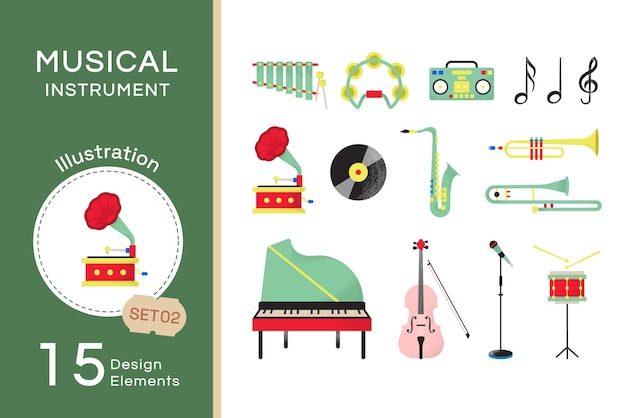 ベクトル フラット楽器イラスト set2