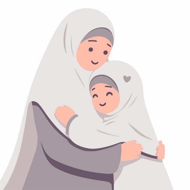 Vector vector flat a muslim child hugs his parents