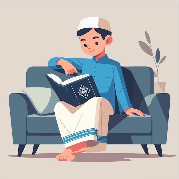 Vector vector flat a muslim child reading the koran