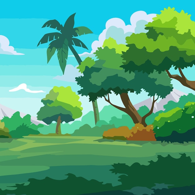 vector a flat nature scene with trees and fields