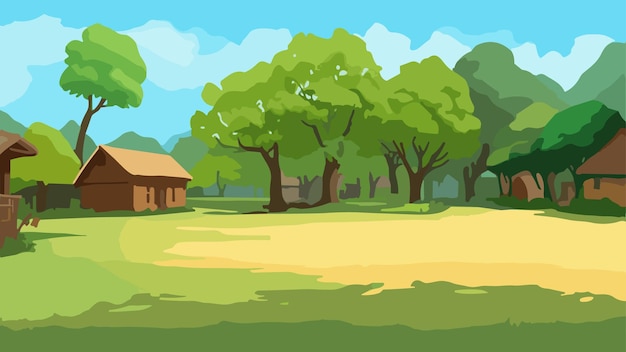 vector a flat nature scene with trees and fields