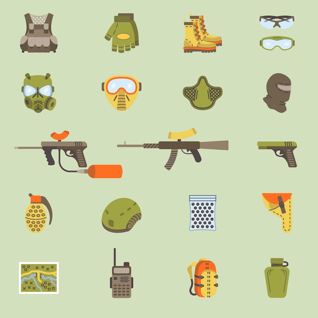 Vector vector flat paintball or airsoft icon set