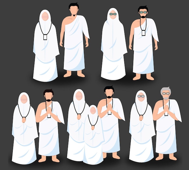 Vector vector flat people in hajj pilgrimage illustration