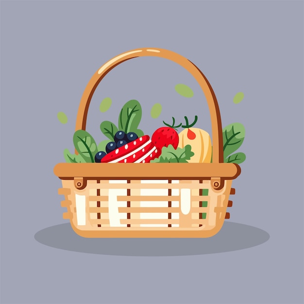 Vector flat picnic food with a basket 5