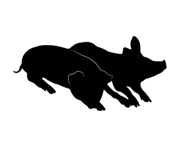 Vector flat pig silhouette isolated on white background