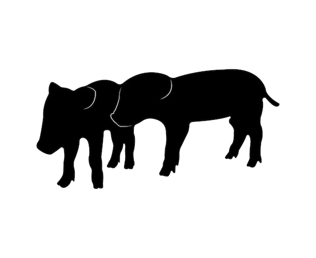 Vector flat pig silhouette isolated on white background