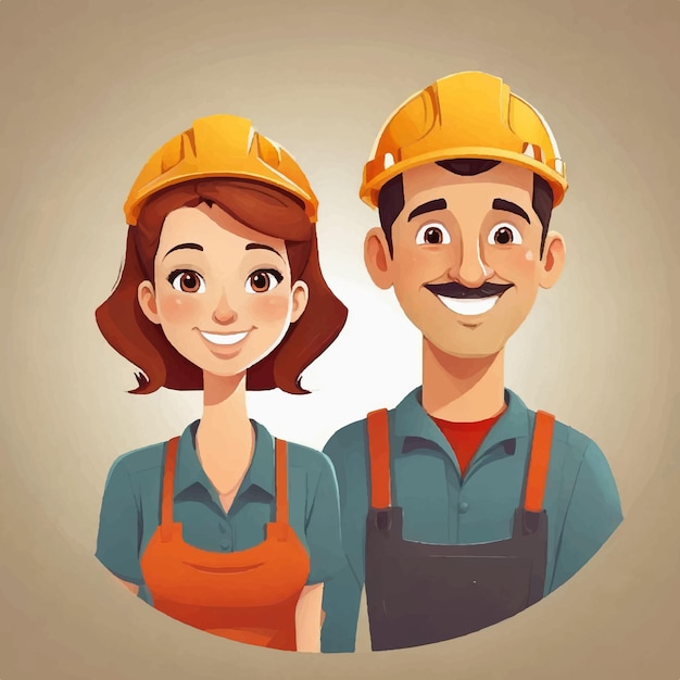 Vector vector flat professionals workers couple smiling cartoons