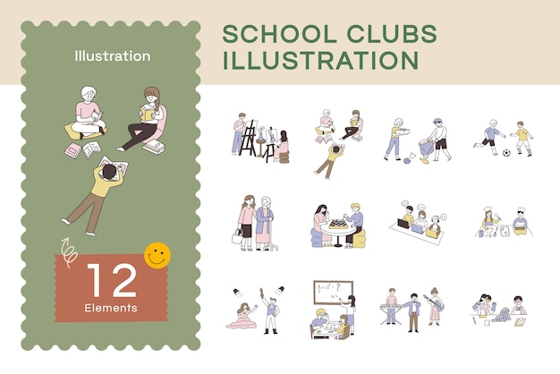 Vector flat school clubs illustration