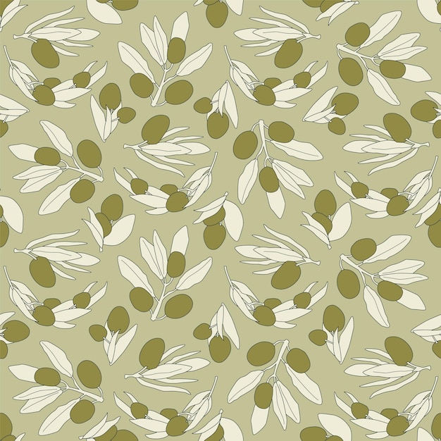 Vector flat seamless pattern. Cartoon simple style olives branches