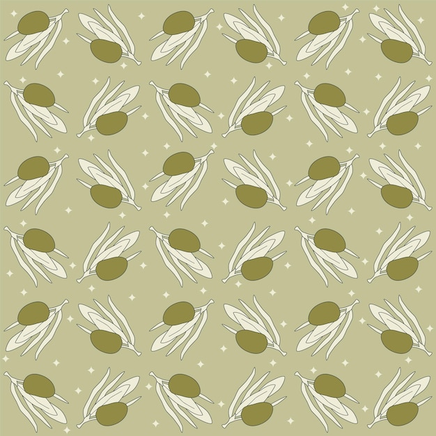 Vector flat seamless pattern simple style olives and leaves